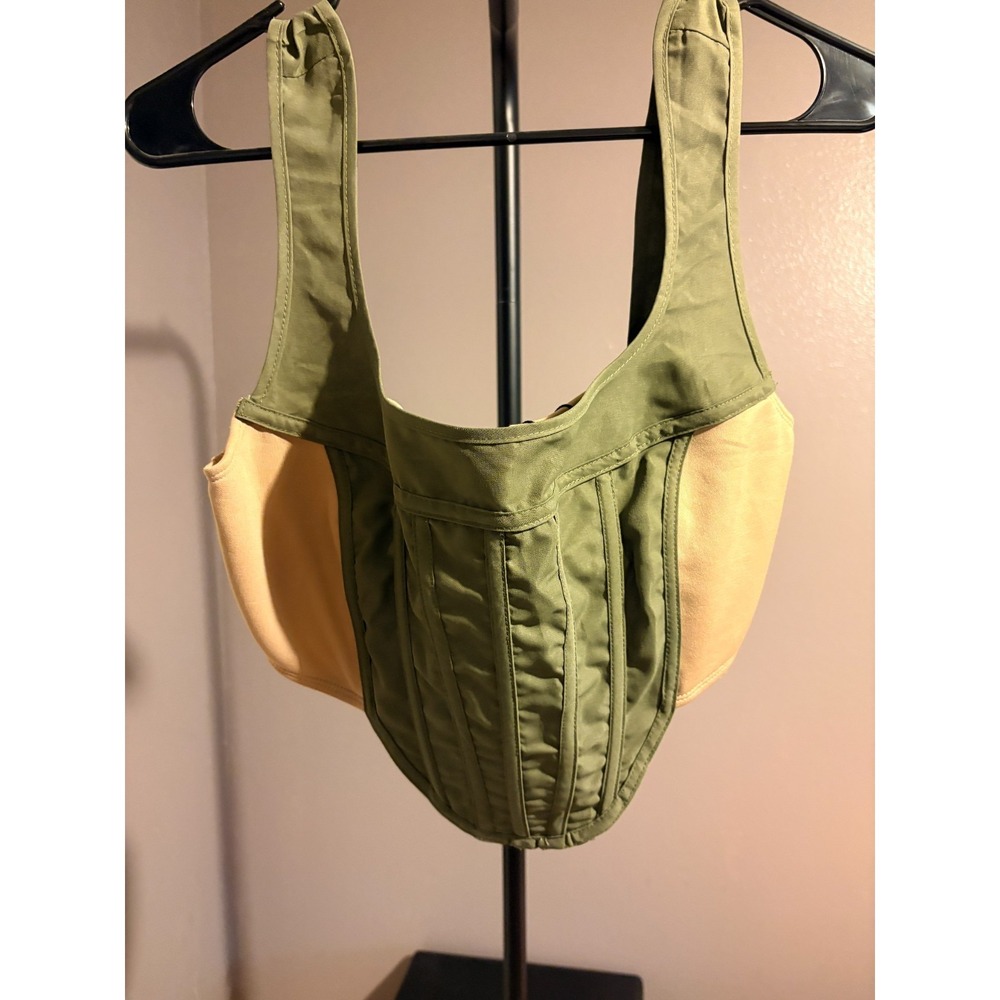 PrettyLittleThing Green Tan Cargo Panel Corset Top Women‎ Sz 10 NWT CMZ7457